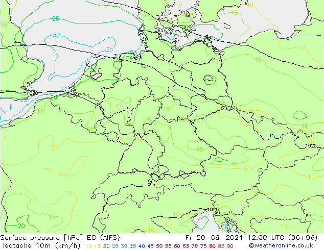 Eşrüzgar Hızları (km/sa) EC (AIFS) Cu 20.09.2024 12 UTC