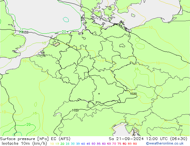 Isotachs (kph) EC (AIFS) Sa 21.09.2024 12 UTC