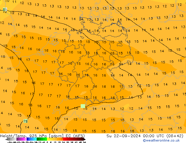 Yükseklik/Sıc. 925 hPa EC (AIFS) Paz 22.09.2024 00 UTC