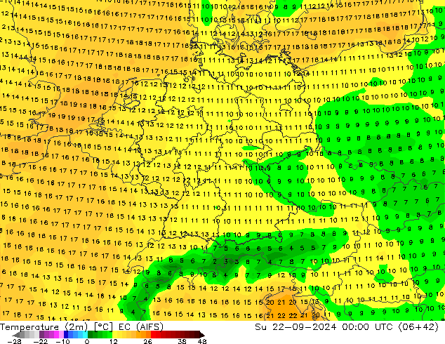 Sıcaklık Haritası (2m) EC (AIFS) Paz 22.09.2024 00 UTC