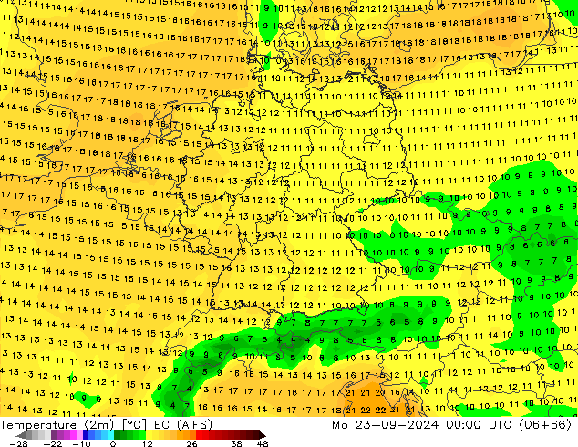 Temperatura (2m) EC (AIFS) lun 23.09.2024 00 UTC