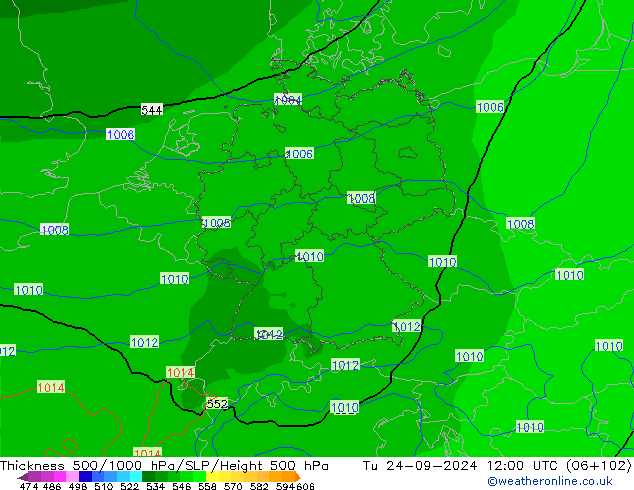 Espesor 500-1000 hPa EC (AIFS) mar 24.09.2024 12 UTC