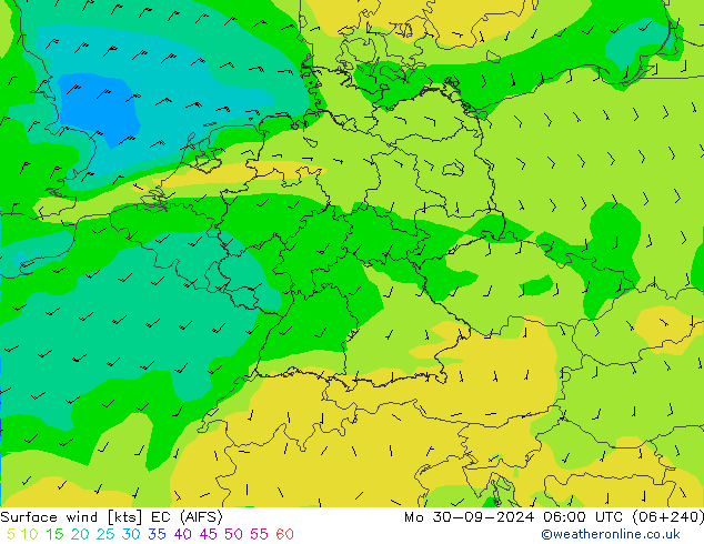 Vent 10 m EC (AIFS) lun 30.09.2024 06 UTC