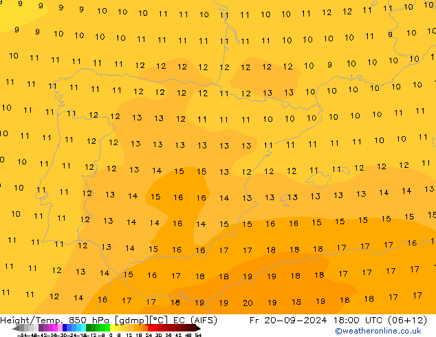 Height/Temp. 850 гПа EC (AIFS) пт 20.09.2024 18 UTC