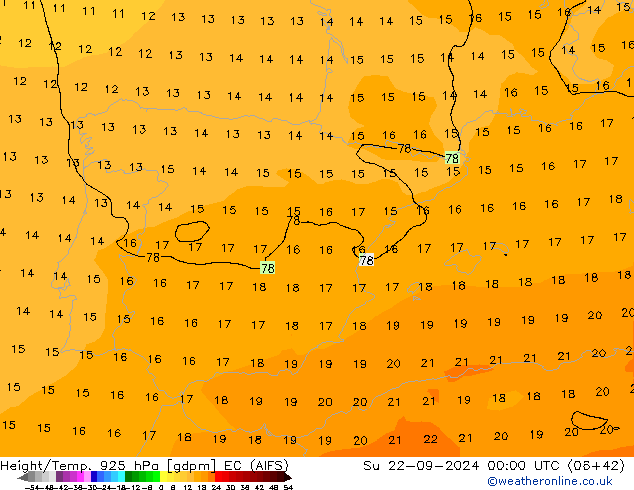 Height/Temp. 925 hPa EC (AIFS) Su 22.09.2024 00 UTC