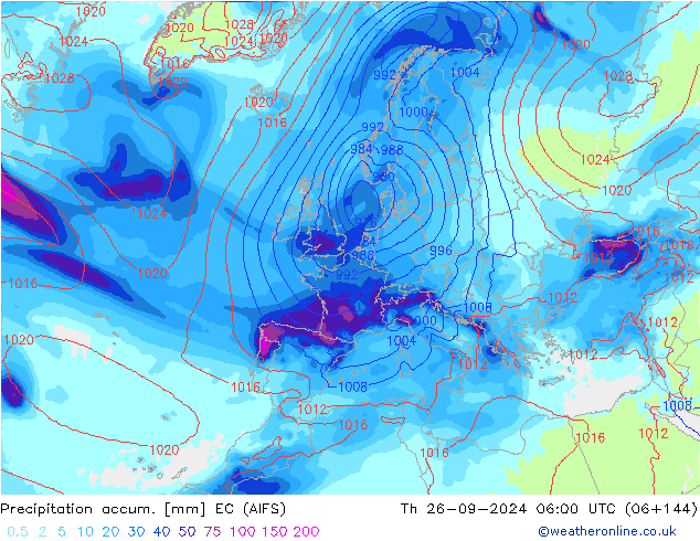 Precipitation accum. EC (AIFS)  26.09.2024 06 UTC