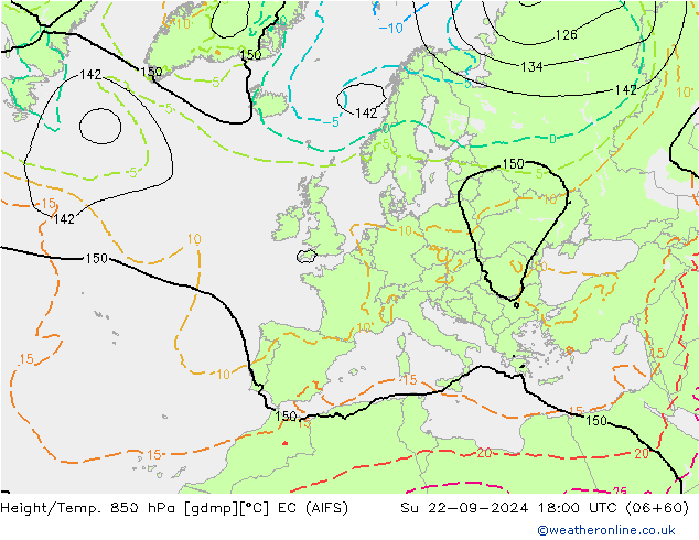 Géop./Temp. 850 hPa EC (AIFS) dim 22.09.2024 18 UTC