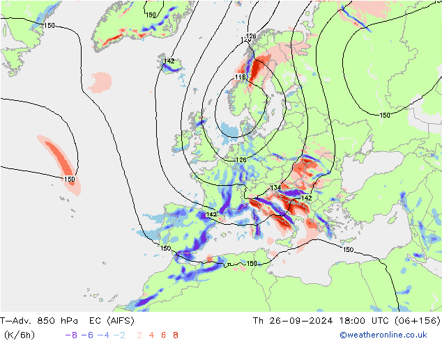 T-Adv. 850 гПа EC (AIFS) чт 26.09.2024 18 UTC