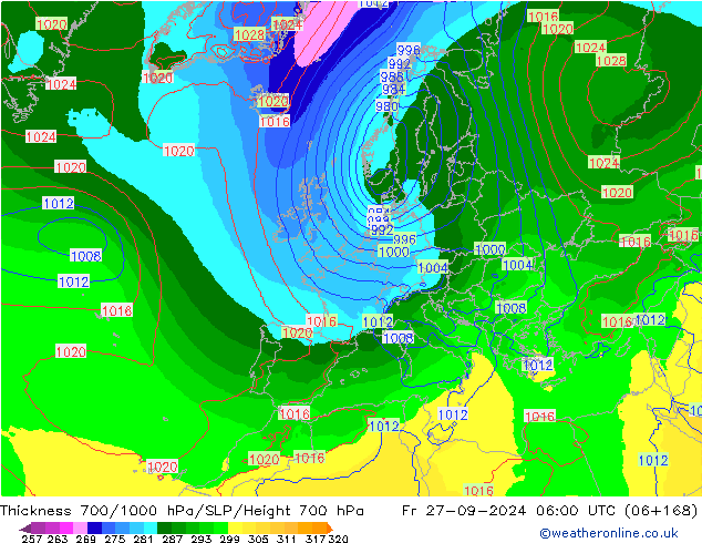 Dikte700-1000 hPa EC (AIFS) vr 27.09.2024 06 UTC