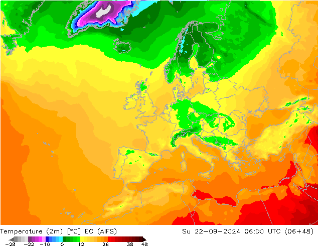 Temperatuurkaart (2m) EC (AIFS) zo 22.09.2024 06 UTC