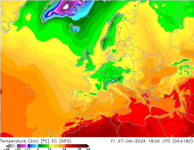 Temperaturkarte (2m) EC (AIFS) Fr 27.09.2024 18 UTC