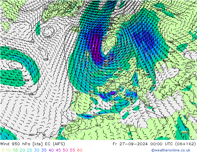 Viento 950 hPa EC (AIFS) vie 27.09.2024 00 UTC