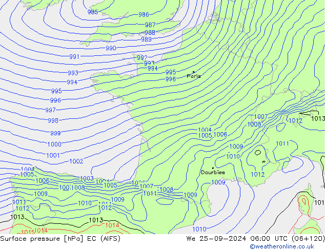 Surface pressure EC (AIFS) We 25.09.2024 06 UTC