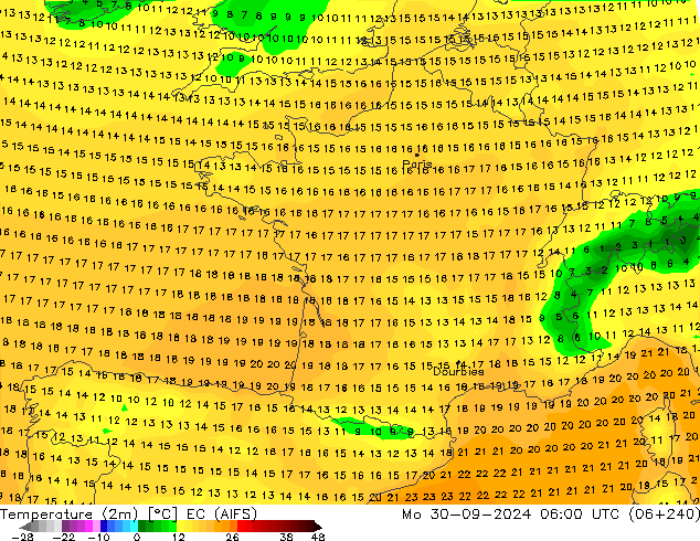 Temperaturkarte (2m) EC (AIFS) Mo 30.09.2024 06 UTC