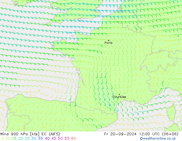 Vent 900 hPa EC (AIFS) ven 20.09.2024 12 UTC