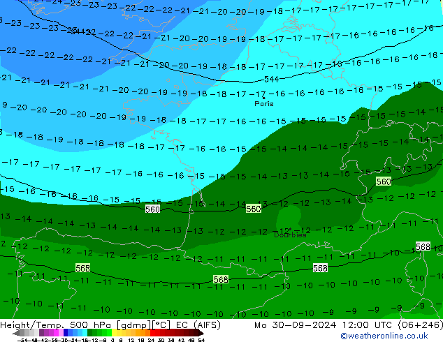 Height/Temp. 500 hPa EC (AIFS) Po 30.09.2024 12 UTC