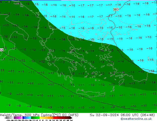 Hoogte/Temp. 500 hPa EC (AIFS) zo 22.09.2024 06 UTC