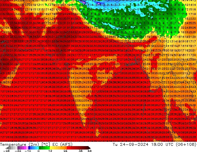 température (2m) EC (AIFS) mar 24.09.2024 18 UTC