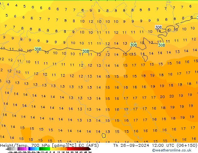 Height/Temp. 700 hPa EC (AIFS) Čt 26.09.2024 12 UTC