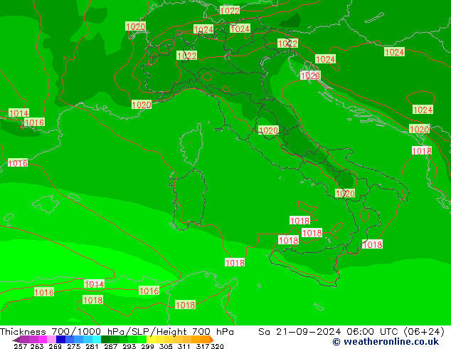 Thck 700-1000 hPa EC (AIFS) Sa 21.09.2024 06 UTC