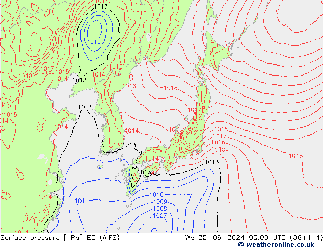 Surface pressure EC (AIFS) We 25.09.2024 00 UTC