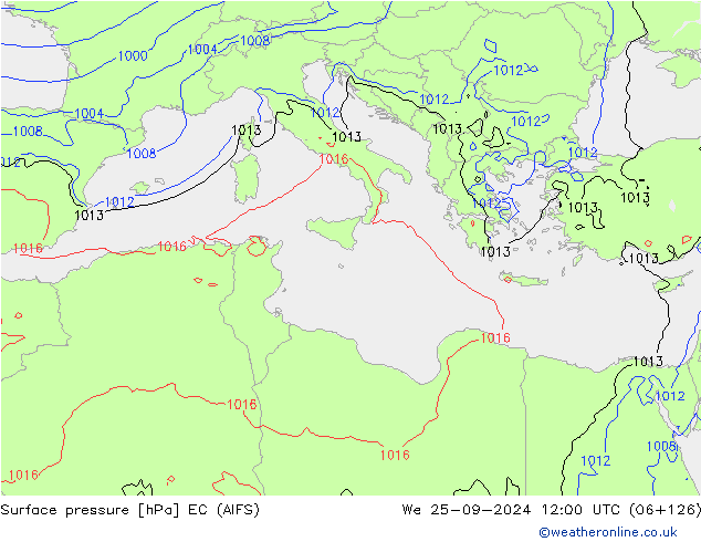 Pressione al suolo EC (AIFS) mer 25.09.2024 12 UTC