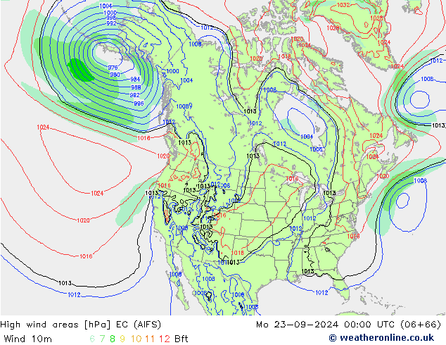 High wind areas EC (AIFS) Seg 23.09.2024 00 UTC