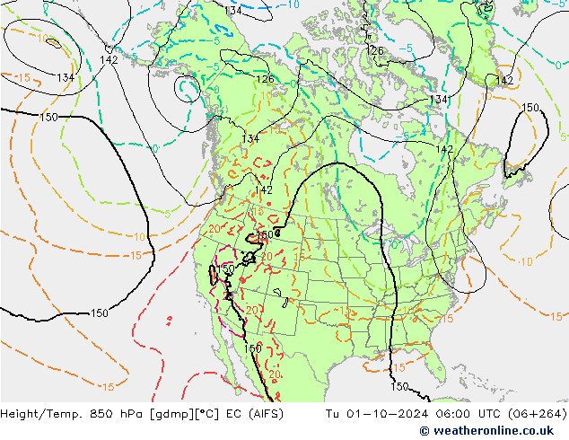 Height/Temp. 850 hPa EC (AIFS) wto. 01.10.2024 06 UTC