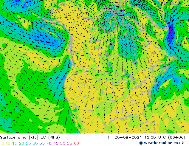 Viento 10 m EC (AIFS) vie 20.09.2024 12 UTC