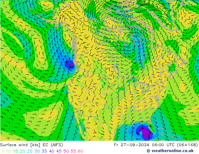 Surface wind EC (AIFS) Fr 27.09.2024 06 UTC