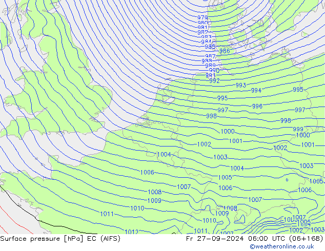 Atmosférický tlak EC (AIFS) Pá 27.09.2024 06 UTC