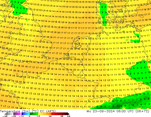 Temperature (2m) EC (AIFS) Mo 23.09.2024 06 UTC