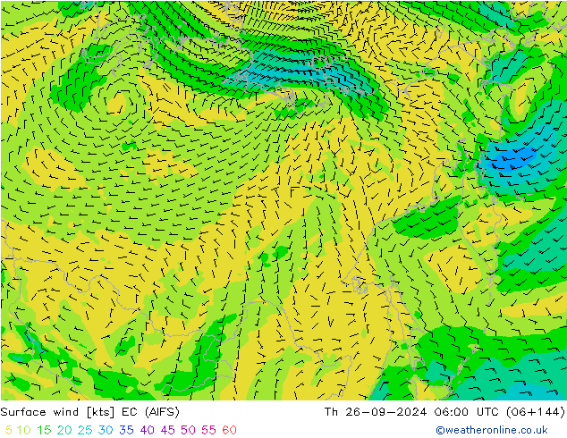 Surface wind EC (AIFS) Th 26.09.2024 06 UTC