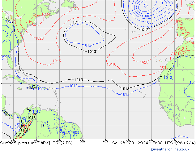 Surface pressure EC (AIFS) Sa 28.09.2024 18 UTC