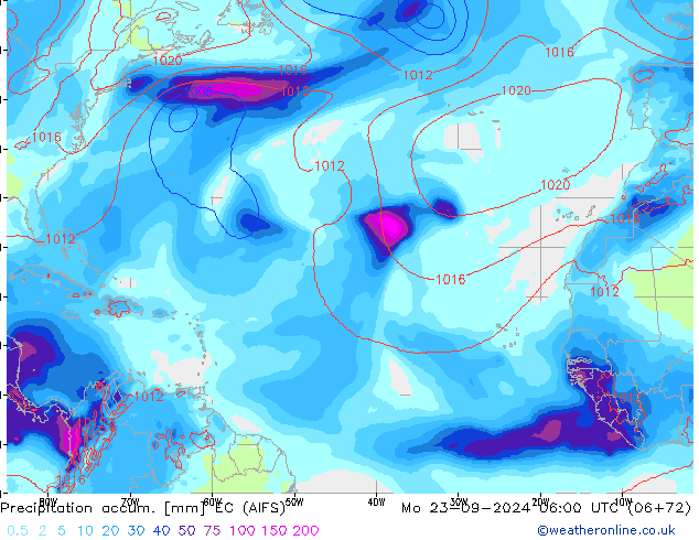 Precipitation accum. EC (AIFS) пн 23.09.2024 06 UTC