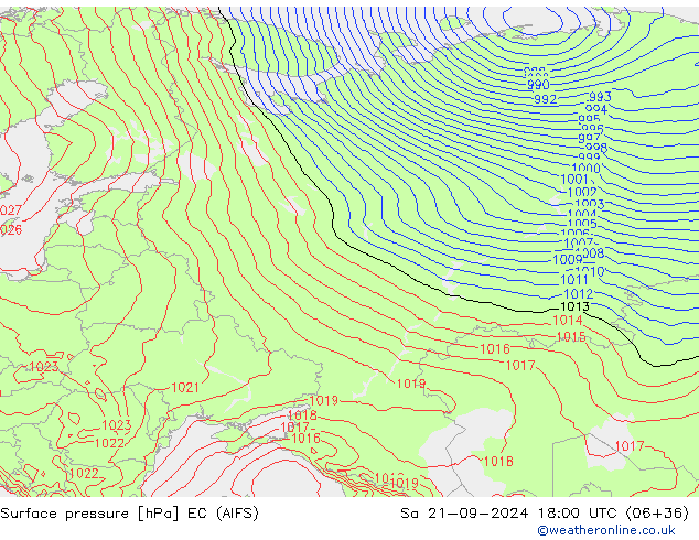 Atmosférický tlak EC (AIFS) So 21.09.2024 18 UTC