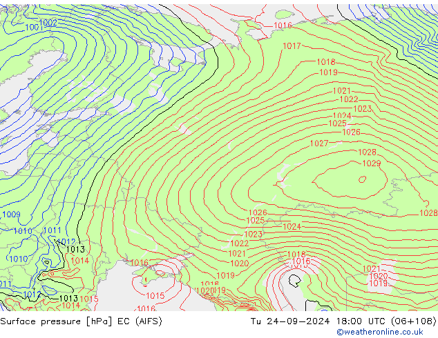 Yer basıncı EC (AIFS) Sa 24.09.2024 18 UTC