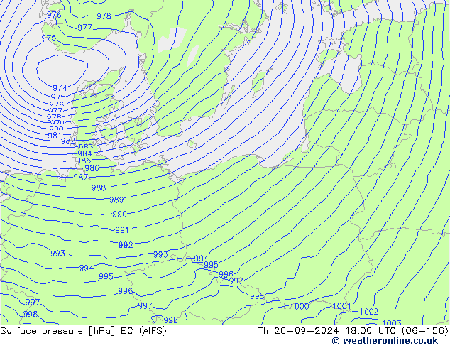 Atmosférický tlak EC (AIFS) Čt 26.09.2024 18 UTC