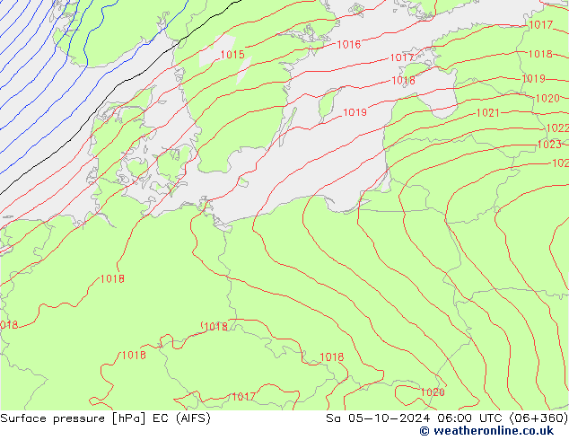 Atmosférický tlak EC (AIFS) So 05.10.2024 06 UTC