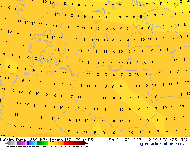 Yükseklik/Sıc. 850 hPa EC (AIFS) Cts 21.09.2024 12 UTC