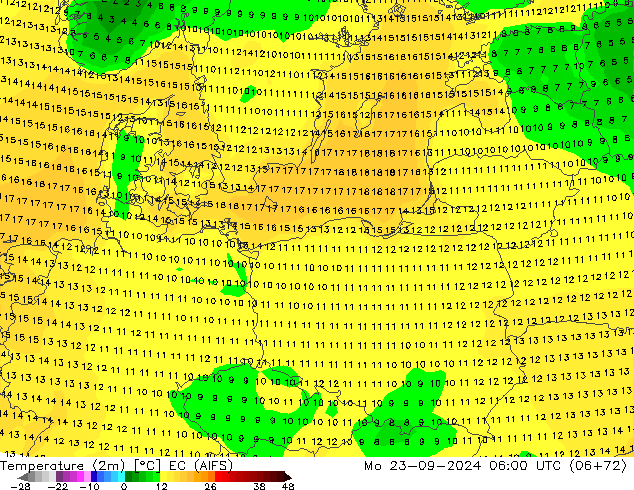 mapa temperatury (2m) EC (AIFS) pon. 23.09.2024 06 UTC