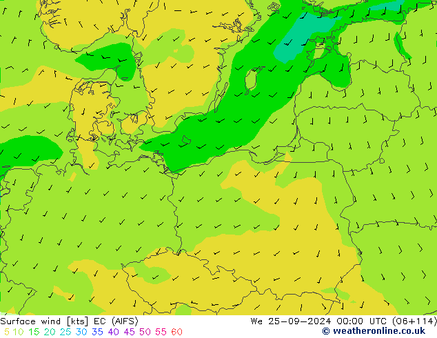Surface wind EC (AIFS) St 25.09.2024 00 UTC