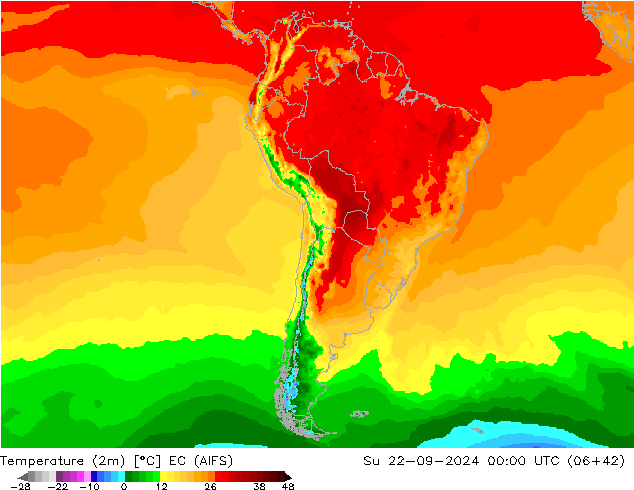 Temperature (2m) EC (AIFS) Su 22.09.2024 00 UTC