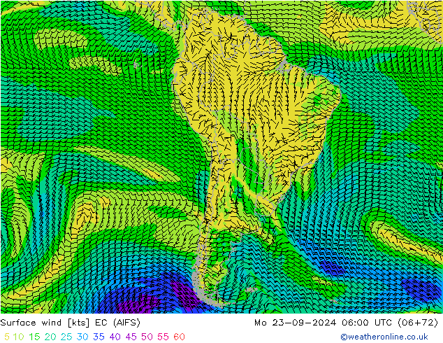 Vent 10 m EC (AIFS) lun 23.09.2024 06 UTC