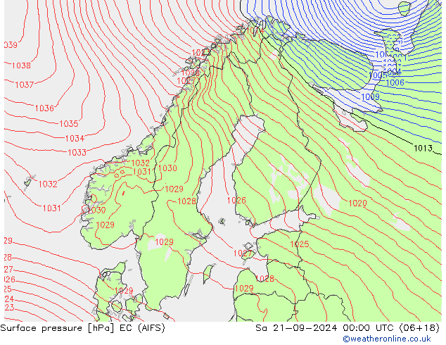 Atmosférický tlak EC (AIFS) So 21.09.2024 00 UTC