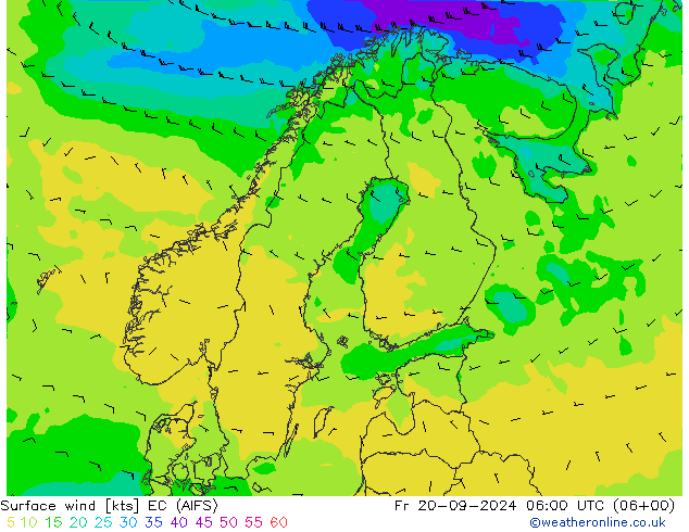 Wind 10 m EC (AIFS) vr 20.09.2024 06 UTC