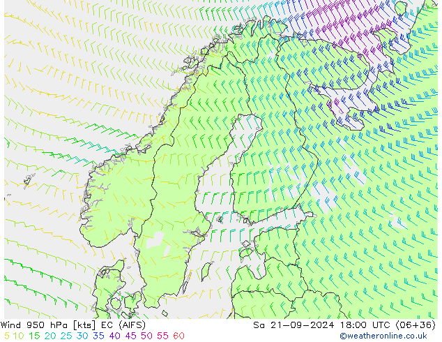 Vent 950 hPa EC (AIFS) sam 21.09.2024 18 UTC