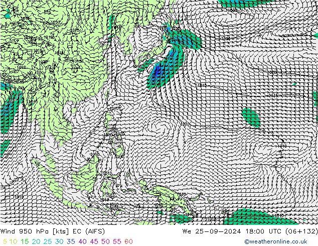 Wind 950 hPa EC (AIFS) wo 25.09.2024 18 UTC