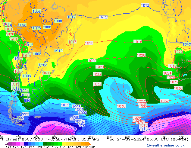 Dikte 850-1000 hPa EC (AIFS) za 21.09.2024 06 UTC