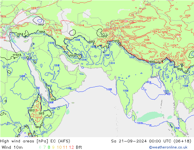 High wind areas EC (AIFS) Sa 21.09.2024 00 UTC